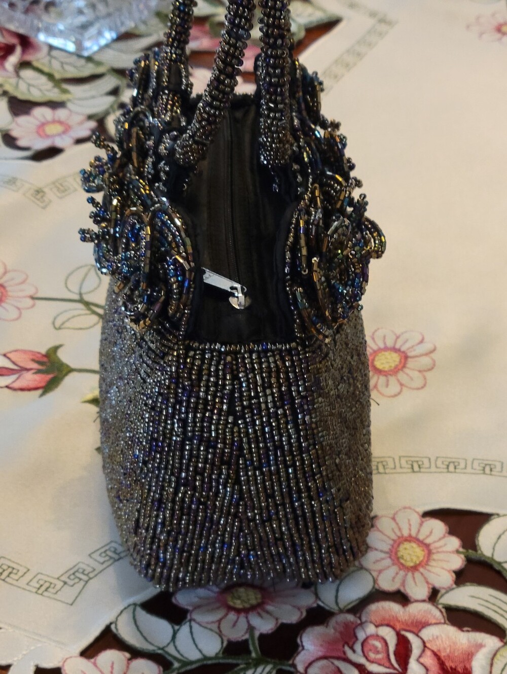 Vintage Small,Glass Beads Floral Evening Bag in Iridescent Color . - Picture 7 of 12